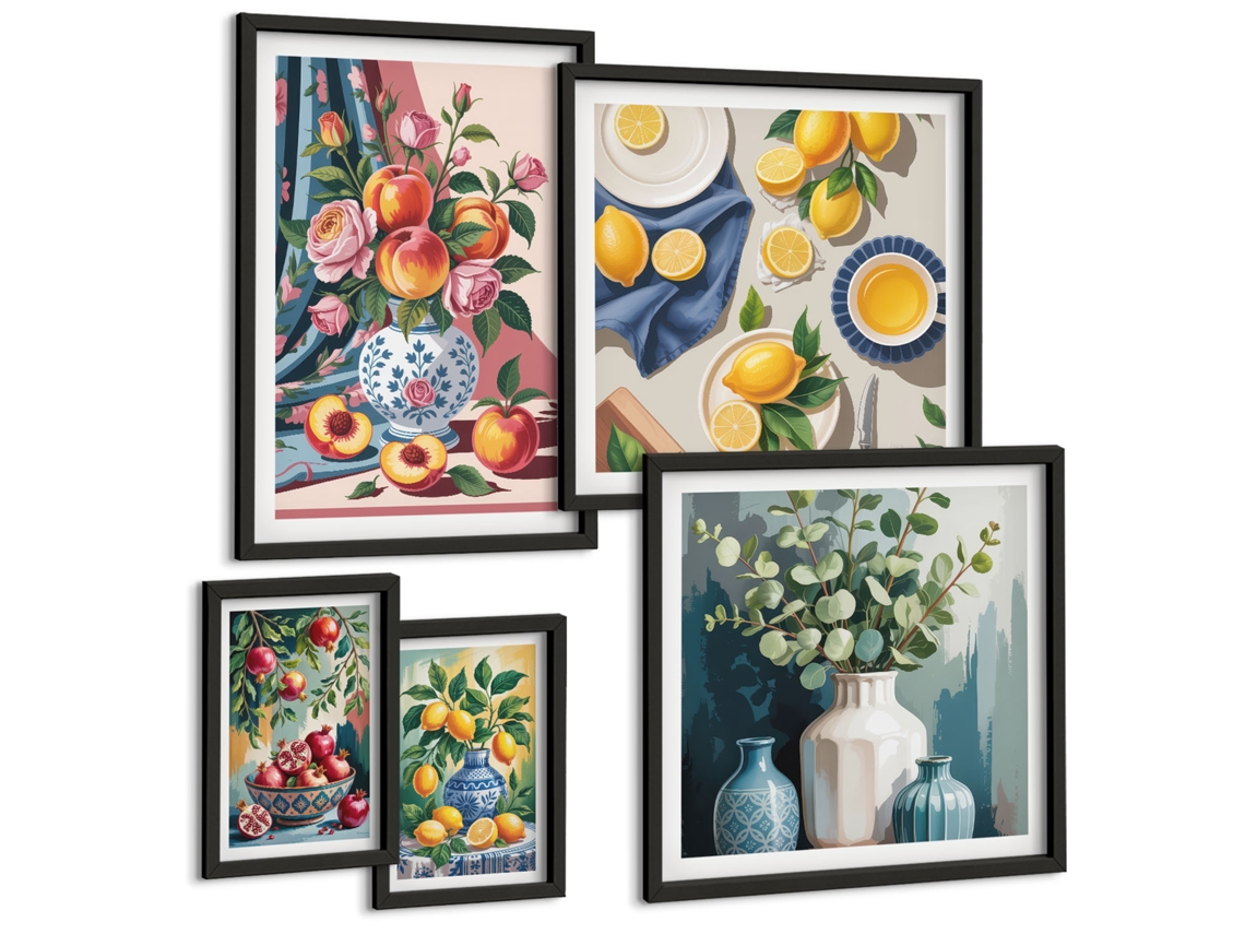Conjunto De Pinturas Composições Florais Frutadas Espelharte (5 Peças)