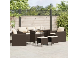 Jogo de Sofá 6 Peças Jardim C/ Almofadões Vime Pe Marrom Dkd Home Decor