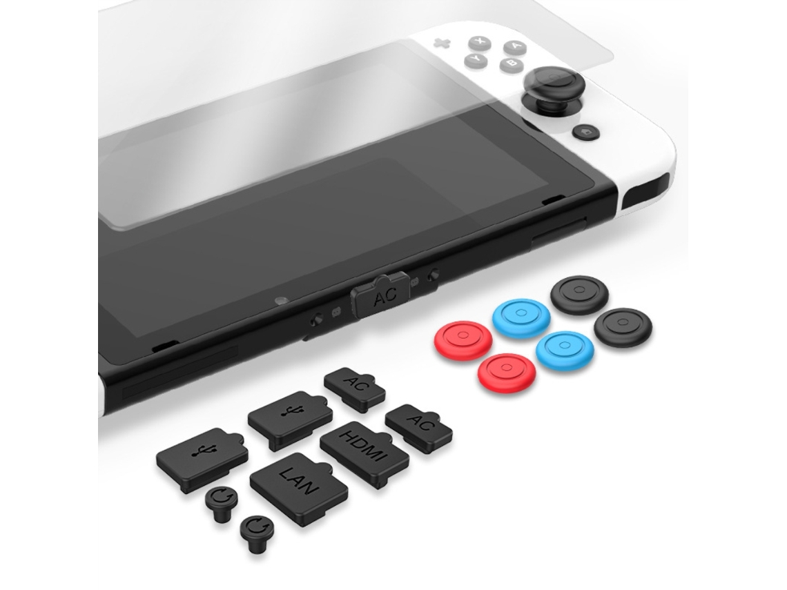 Aetheria conjunto Protetor com Protetor de Tela Plugues Botões e Dedos de Polegar para Switch Oled