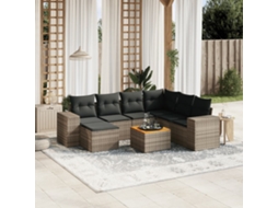 Vidaxl 8 Pcs Conjunto Sofás De Jardim C/ Almofadões Vime Pe Cinzento