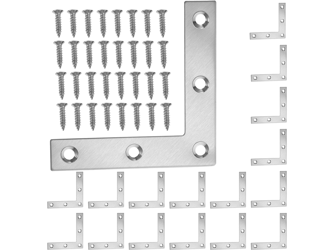 Conjunto de 24 Suportes Angulares de Metal para Fixação de Móveis com Parafusos, Ferragens para Armários. SFUSHOS