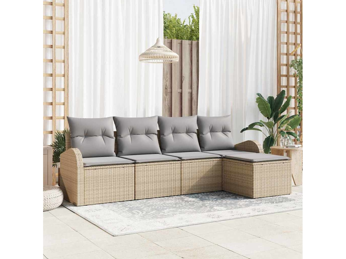 Vidaxl Conjunto De Sofás Com Almofada 5 Pcs Bege E Cinza Claro Vime Pe