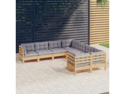 Vidaxl 8 Pcs Conjunto Lounge de Jardim + Almofadões Cinza Pinho Maciço