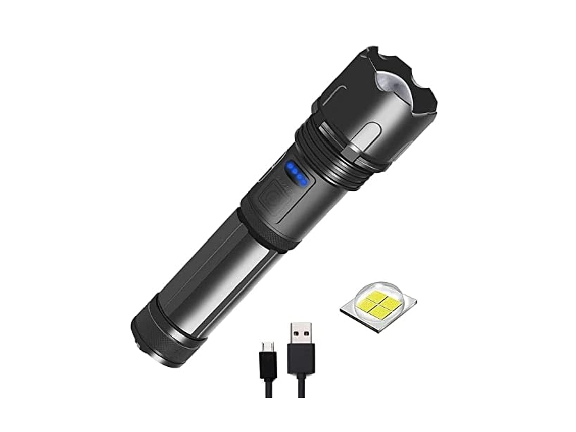 Lanterna Led Recarregável Super Brilhante 10000 de Alto Lúmen Tática Bolso com Usb Ipx4 Resistente À Água Zoom Preto Bisbisous VIGA EUROPE