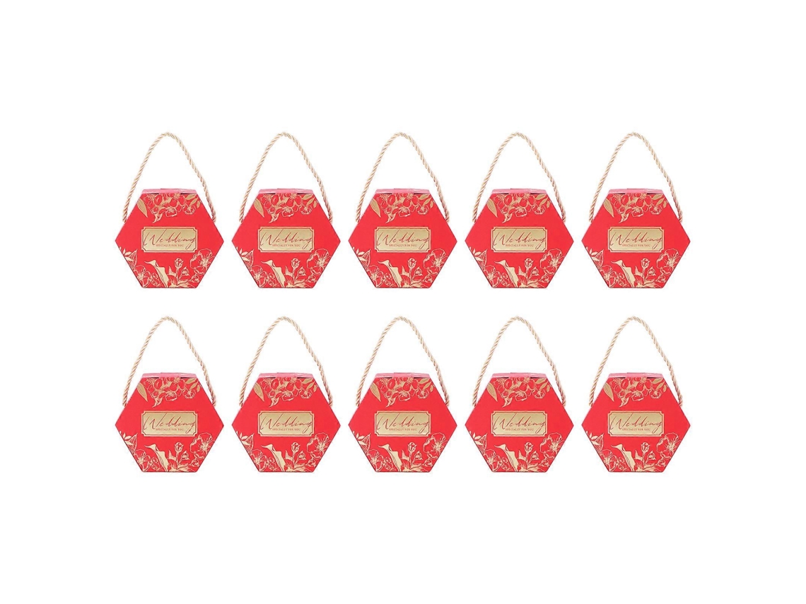 Conjunto De 10 Caixas De Doces Hexagonais Para Chocolate Com Cordões, Ideais Para Decoração De Casamentos Hengjian (vermelho)