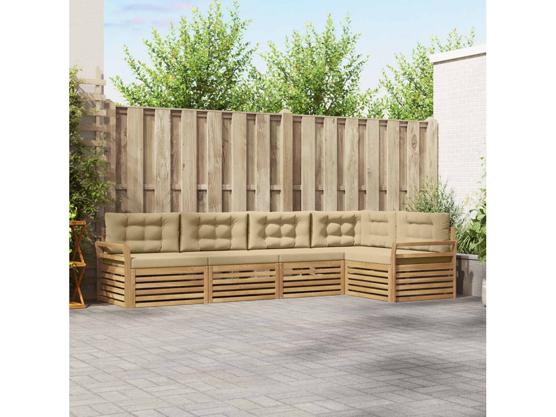 Vidaxl Conjunto De Sofás Para Exterior 5 Unid. Branco E Bege Poliéster