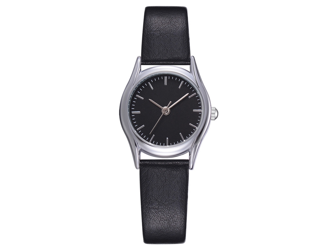 Relógio de Pulso Feminino Simples de Quartzo com Pulseira de Couro Pu Preto Gaiety
