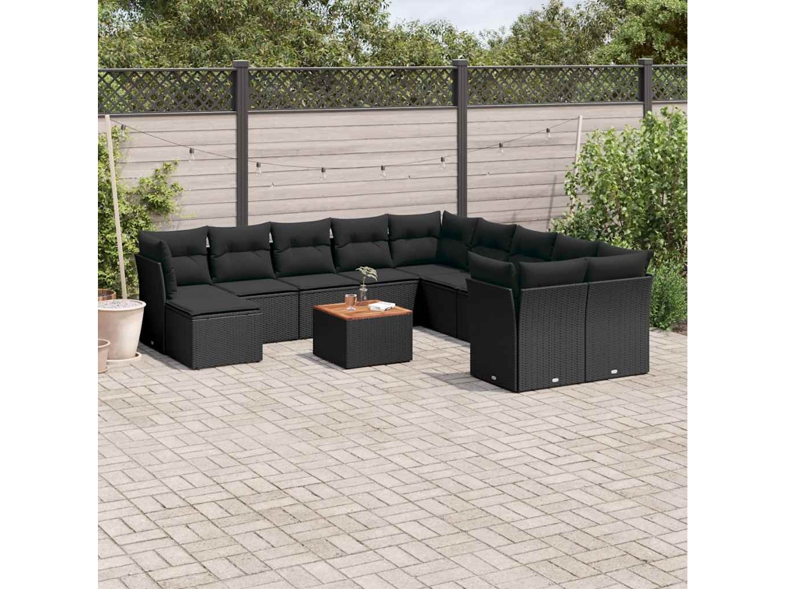 Vidaxl 12 Pcs Conjunto De Sofás De Jardim C/ Almofadões Vime Pe Preto