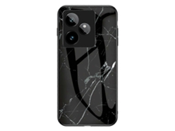 Capa Protetora Para Celular Realme Gt 7 5g Com Padrão De Mármore, Vidro Temperado Pc Tpu, Cor Preta, Mármore