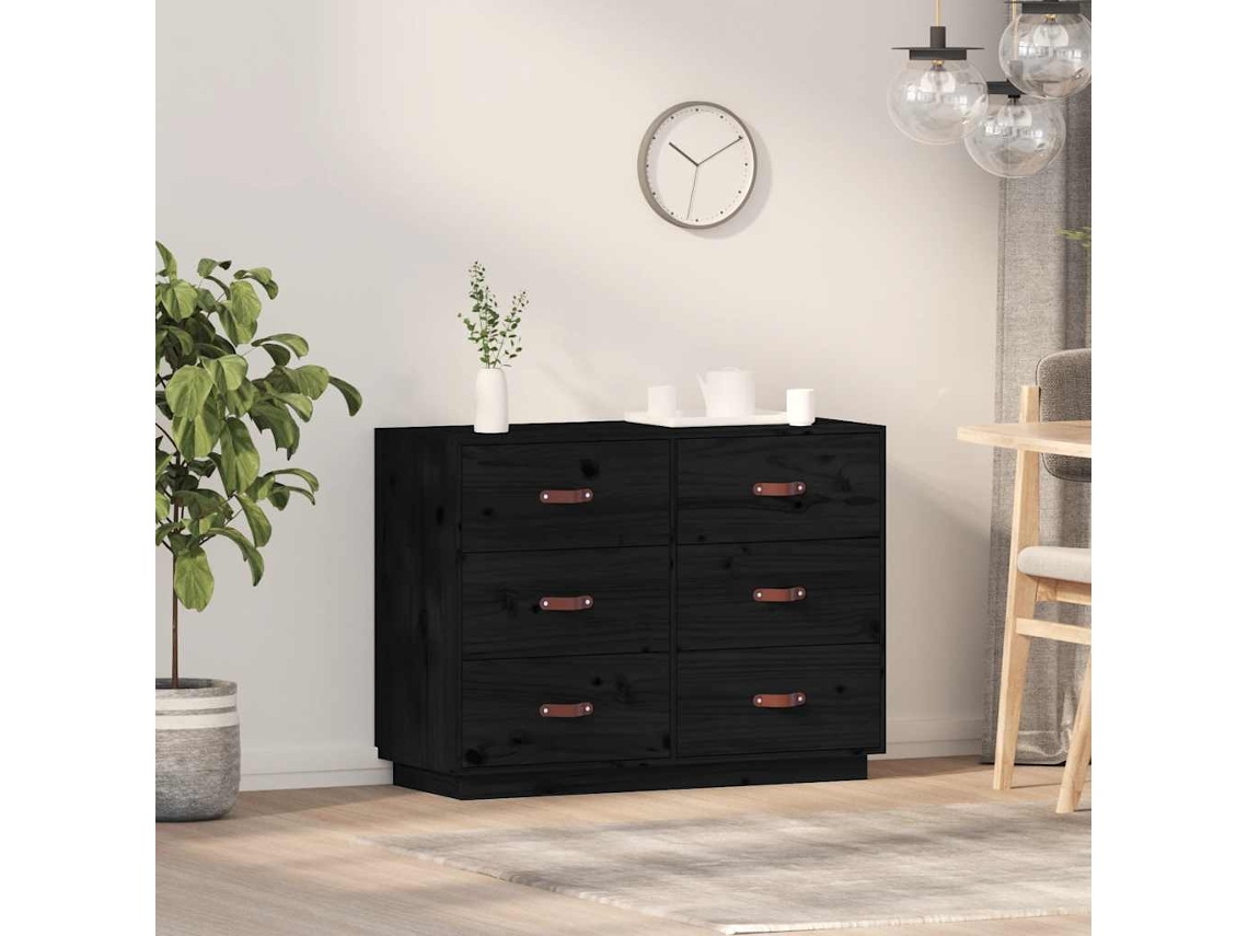 Vidaxl Aparador 100x40x75 Cm Madeira De Pinho Maciça Preto