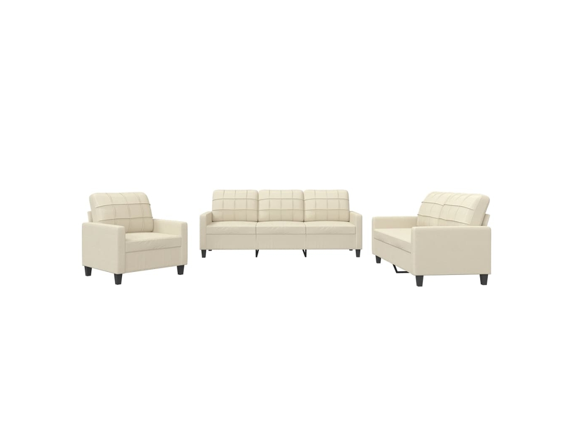 3 Pcs Conjunto Sofás com Almofadões de Couro Artificial Cor Creme MAISON EXCLUSIVE