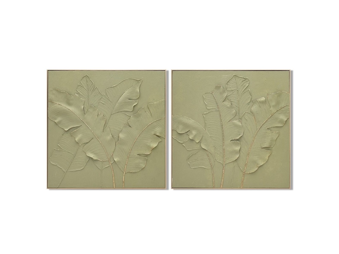 Pintura Home Esprit Verde Palmeiras Tropical 82 X 4,5 X 82 Cm (2 Unidades)