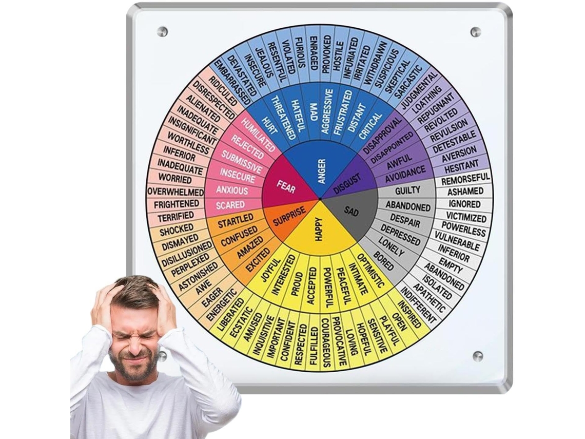 Quadro De Emoções Com Rodas – Gráfico Humor E Pôster Colorido Para Saúde Mental, Arte Parede Sobre