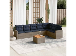 Vidaxl 8 Pcs Conjunto Sofás P/ Jardim C/ Almofadões Vime Pe Cinzento