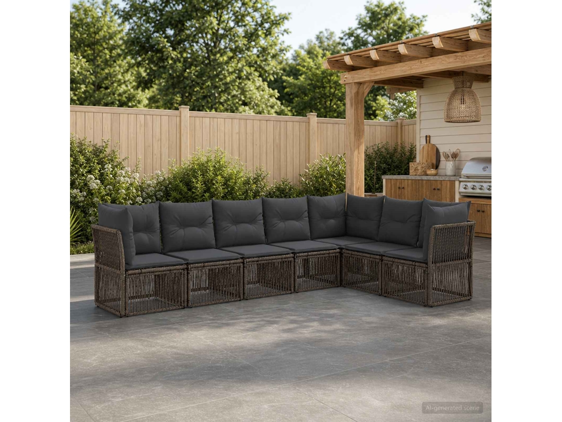 Vidaxl Conjunto De Sofá De Jardim 7 Pcs Cinzento Vime Pe
