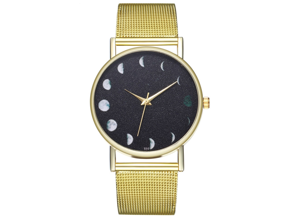 Relógio de quartzo com padrão de lua, pulseira de malha, unissex, T59-w