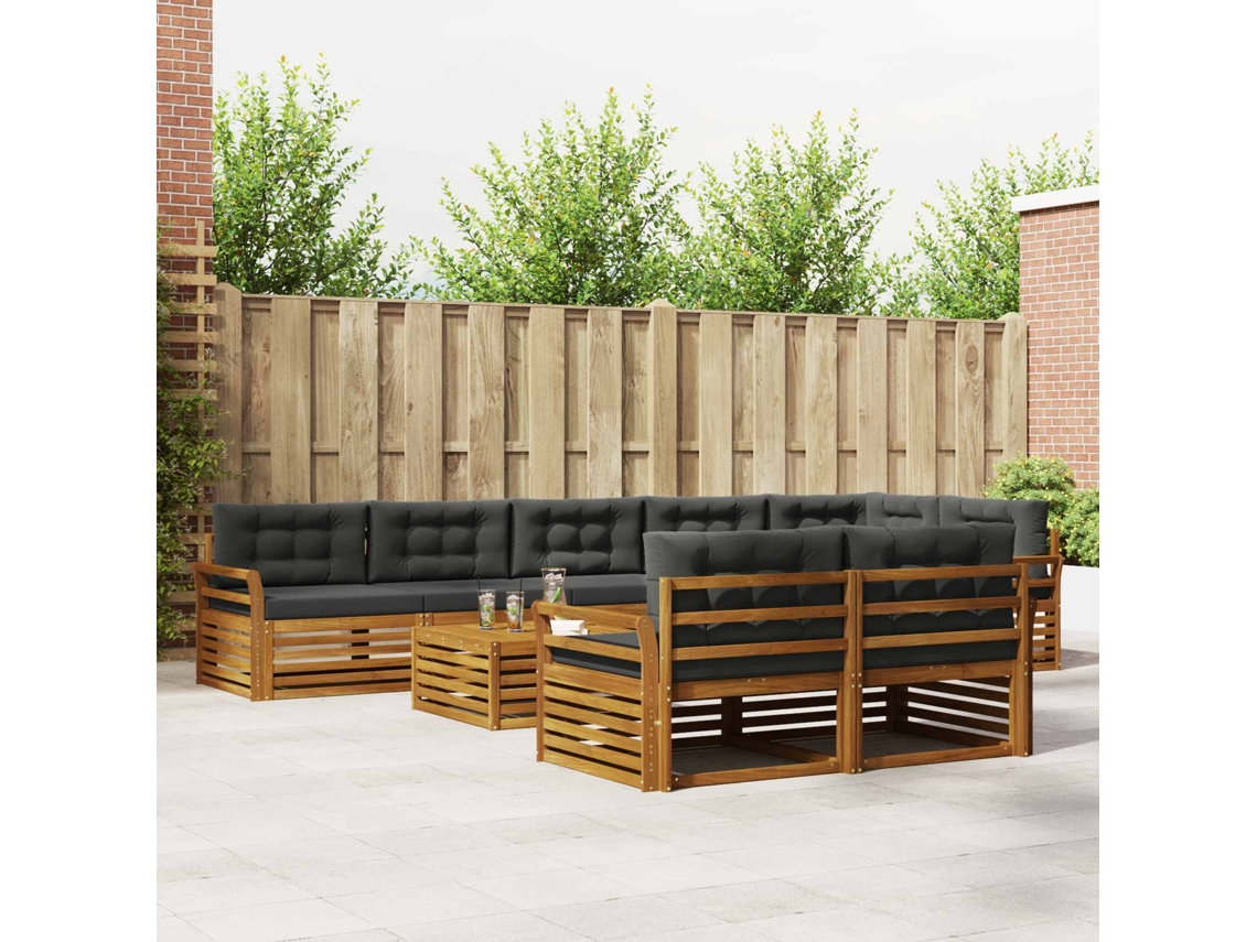 Vidaxl Conjunto De Sofás Para Exterior 9 Unid. Natural E Antracite