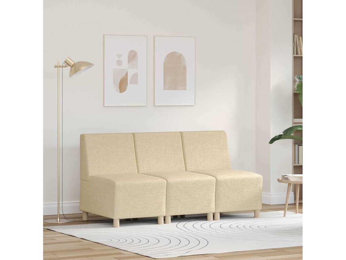 Vidaxl Unidade De Sofá Modular Sem Braços 3 Unid. Creme Tecido