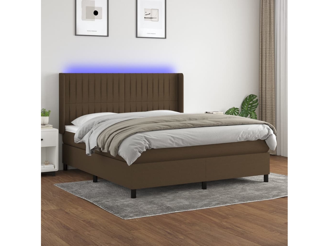 Vidaxl Cama Box Spring C/ Colchão/led 180x200cm Tecido Castanho-escuro