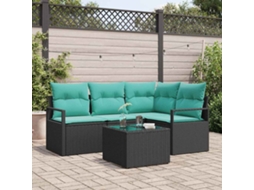 Vidaxl Conjunto De Sofás Com Almofada 5 Pcs Preto Vime Pe