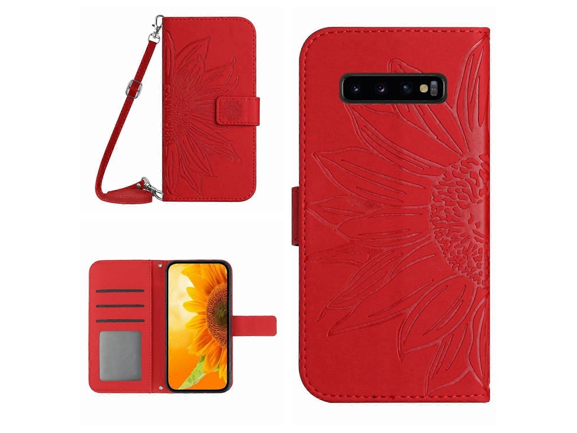 Capa De Celular Flip Em Couro Sintético Com Estampa De Girassol E Toque Suave Para Samsung Galaxy S10, Com Cordão.