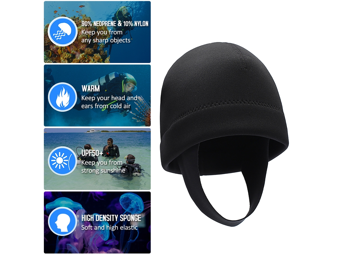 Capuz Neoprene 2mm Uv Protetor para Mergulho Surf Natação