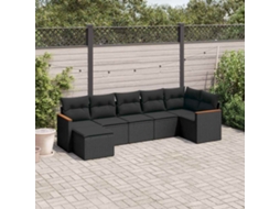 Vidaxl 7 Pcs Conjunto De Sofás P/ Jardim C/ Almofadões Vime Pe Preto