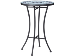 Mesa auxiliar de jardim com tampo em vidro temperado, orifício para ombrelone, aço, Ø80x72cm ZENCORE SERVICES