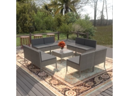 Conjunto 9 Peças Lounge De Jardim C/ Almofadões Vime Pe Cinza Dkd Home Decor