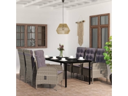 Vidaxl 7 Pcs Conjunto De Jantar P/ Jardim C/ Almofadões Cinza E Preto