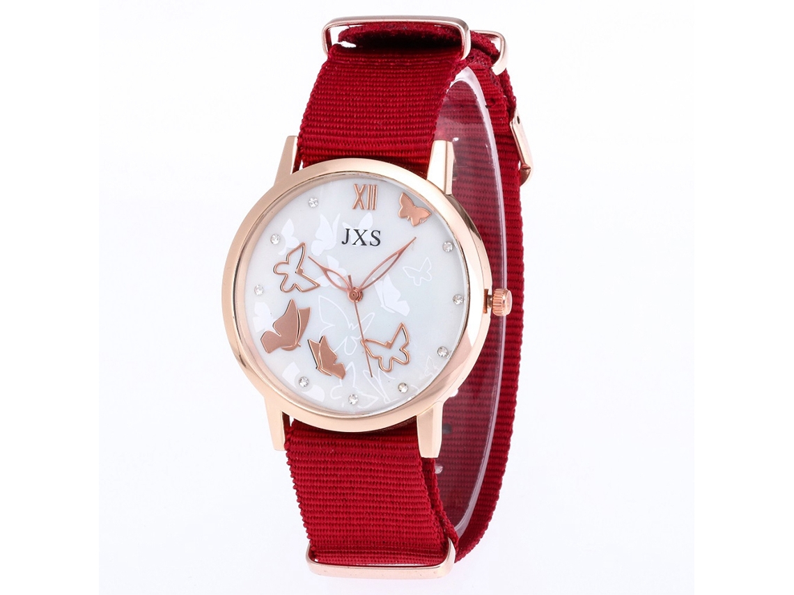 Reloj De Pulsera Analógico De Cuarzo Con Correa De Nylon Para Hombre Y Mujer (rojo)