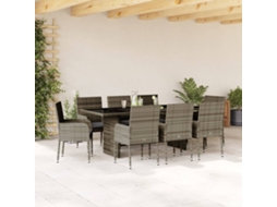Vidaxl 9 Pcs Conjunto De Jantar P/ Jardim C/ Almofadões Vime Pe Cinza