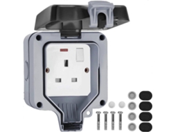 Socket de Poder Doble Impermeable Ip66, Tomacorrientes de Pared Con Tapa, 13a 2 Polos Gris
