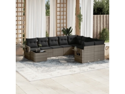 Vidaxl 10 Pcs Conjunto Sofás De Jardim C/ Almofadões Vime Pe Cinzento