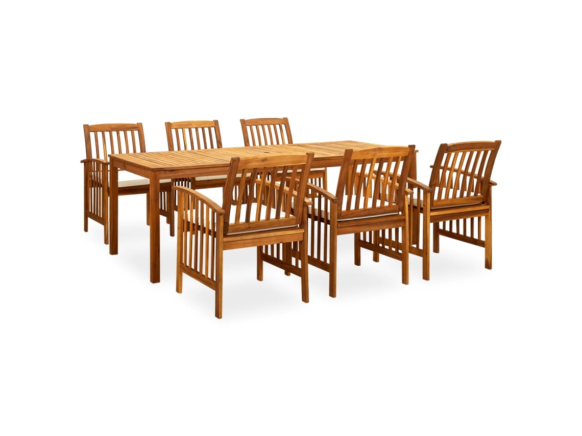 Conjunto 7 Peças Jantar P/ Jardim C/ Almofadões Acácia Maciça Dkd Home Decor