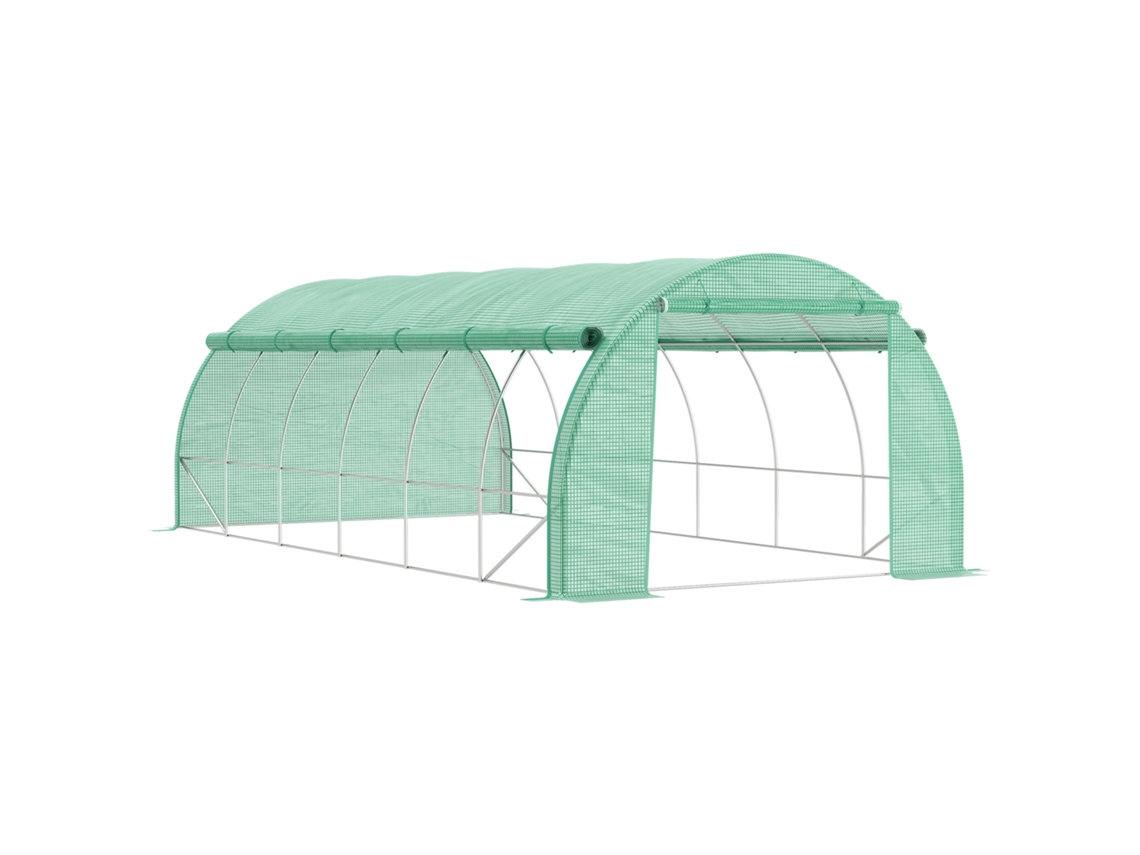 Estufa 6x3x2m Com Proteção Uv, Túnel De Polietileno, Acesso Para Caminhar, Coberturas Retráteis De Aço, Verde.