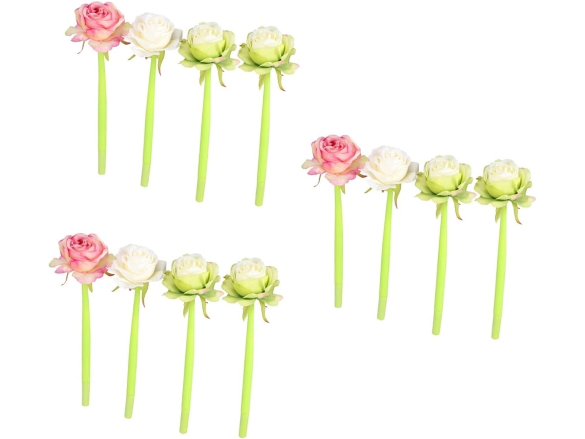 Conjunto De 12 Canetas Em Gel Com Estampa Rosas, Material Escrita
