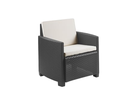 Conjunto 2 Poltrona conversível em sofá ao ar livre HAUSBED Siracusa Preto Estilo Ratan Conjunto 2ud Almofadas Incluídas 63x58x74cm