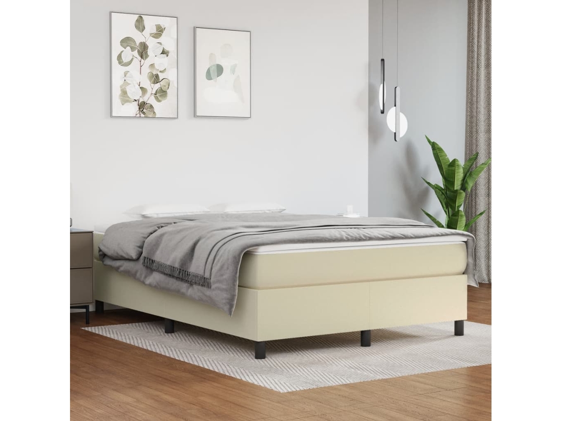 Vidaxl Estrutura De Cama Com Molas 140x190 Cm Couro Artificial Cor Creme