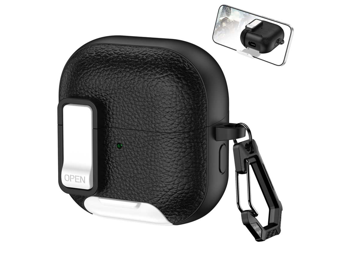 Capa em Couro Vegano PANOONA para Huawei Freeclip2, com Mosquetão, compatível com Carregamento Sem Fio, Preto e Branco