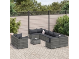 10 Pcs Conjunto Sofás De Jardim C/ Almofadões Vime Pe Cinza Dkd Home Decor