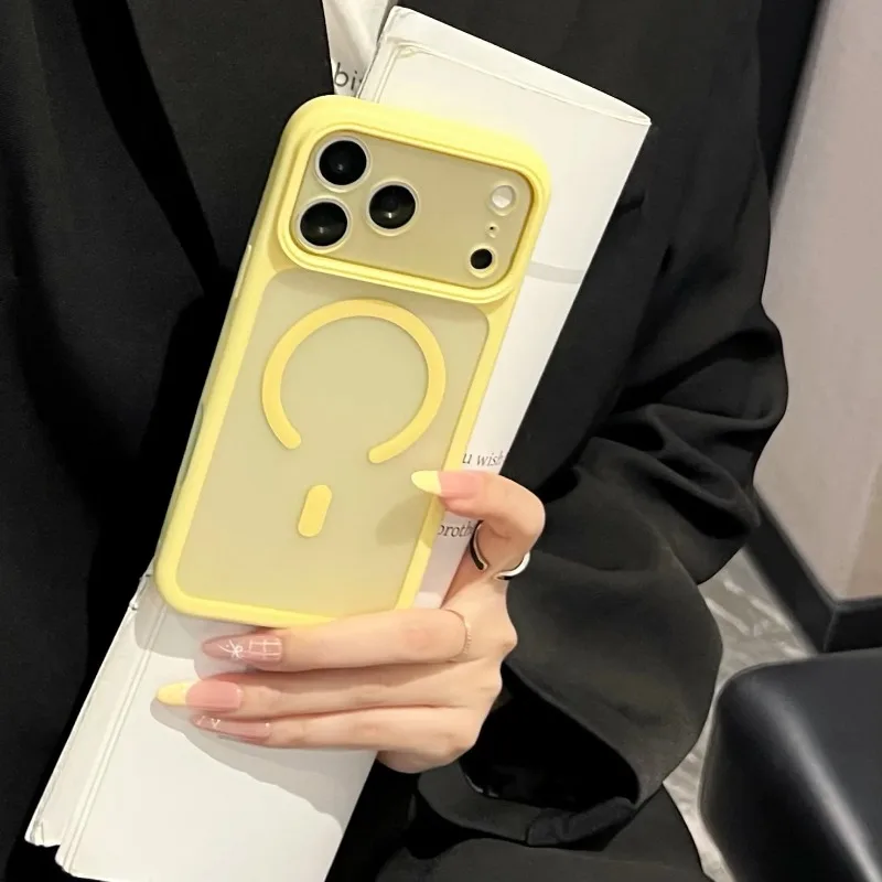 Capa Protetora Transparente Magnética À Prova De Choque Com Carregamento Sem Fio Magsafe (para Iphone 15 Plus Amarelo).