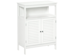 Armário Auxiliar Para Banheiro, Com 2 Portas Venezianas, Prateleira Aberta, Amplo Espaço De Armazenamento, Design Moderno, 60x30x81,6 Cm, Branco