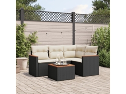 Conjunto de sofá de jardim de 5 peças com almofadas Vime Pe Black Lovely Home