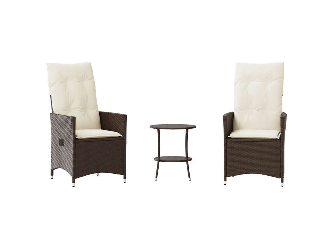 3 Pcs Conjunto Bistrô com Almofadões Vime Pe Castanho MAISON EXCLUSIVE