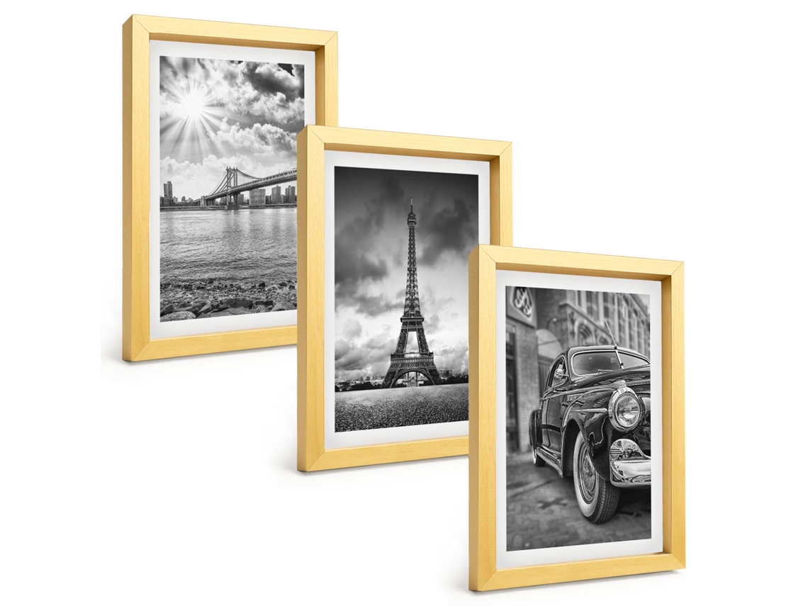 Galeria De Pinturas Muraisvistas Da Cidade, Pontes, Torre Eiffel Moldura Dourada Fotos Para O Escritório Espelharte (3 Peças 20x30 Cm)