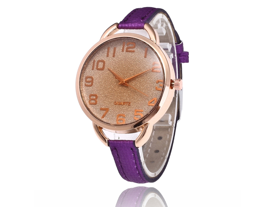 Relógio de Pulso Feminino Estilo Coreano Simples Moda Quartzo Pulseira de Couro Roxo
