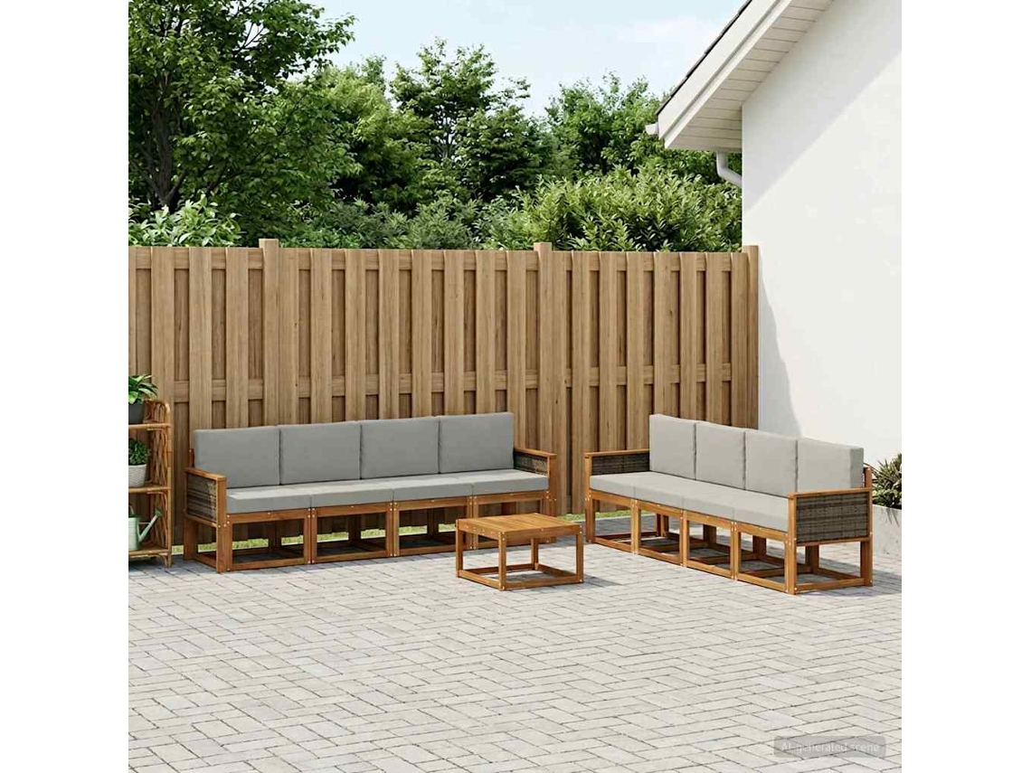 Vidaxl Conjunto De Sofás Para Exterior 7 Pcs Natural E Cinzento-claro
