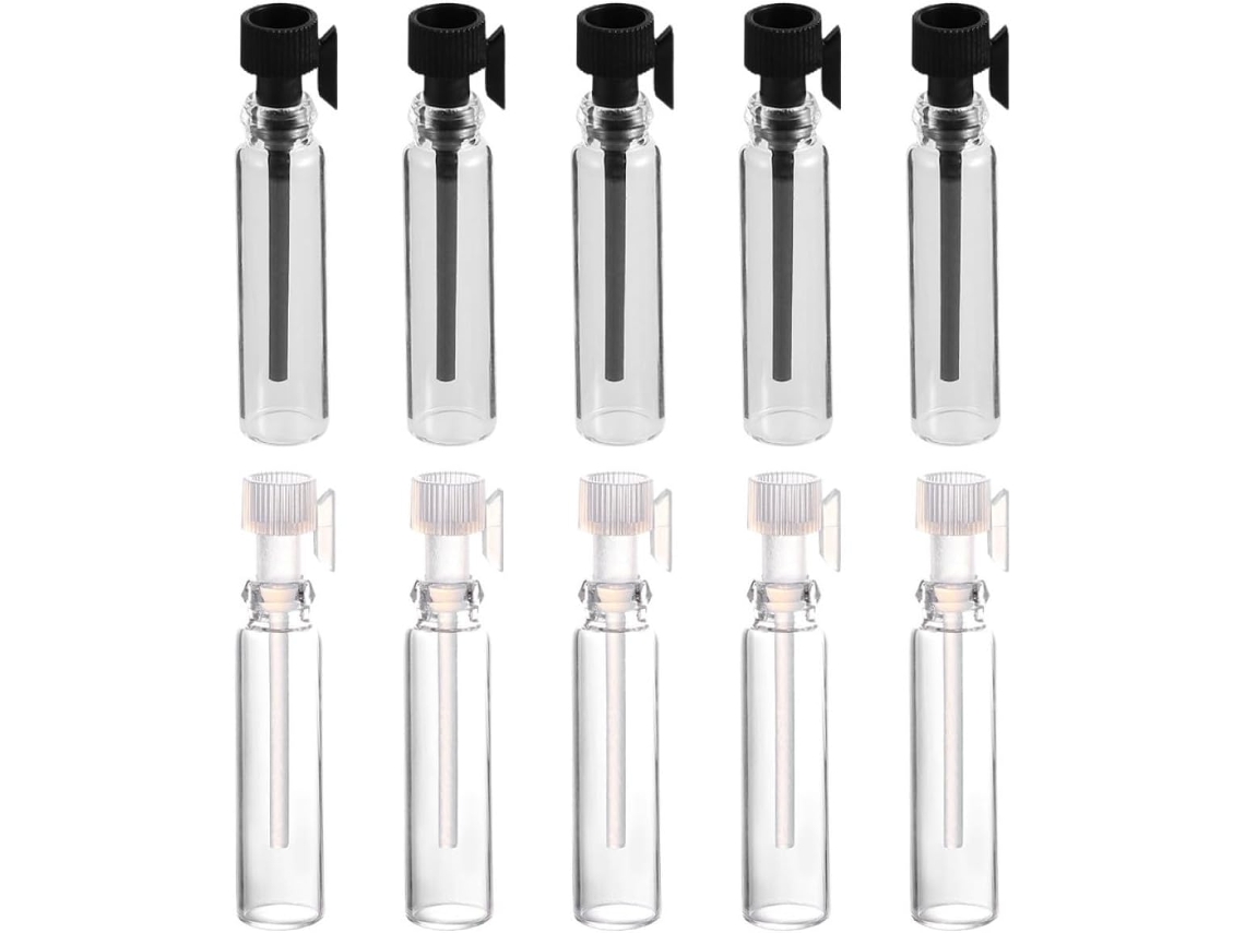 Nuobesty Pacote Com 100 Frascos De Vidro Vazios De 1ml Para Perfume, 50 Pipetas Pretas E 50 Pipetas.
