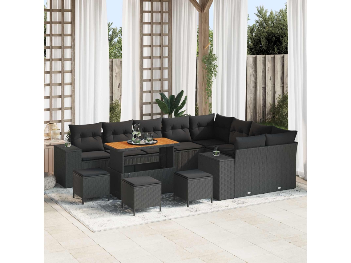 Vidaxl Conjunto De Sofá De Jardim 13 Unid. 9-número De Lugares Preto